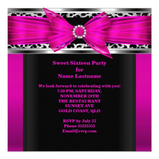 Pink Sweet 16 Sweet Sixteen Leopard Black Personalized Invitations