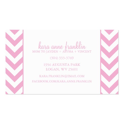 Pink Sweet Chevron Personalized Mommy Contact / Business Card (back side)