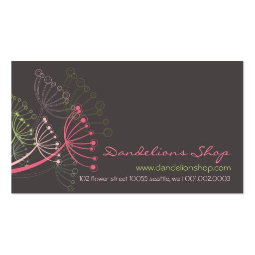 Pink Sweet Dandelion Flowers Floral Business Card (front side)