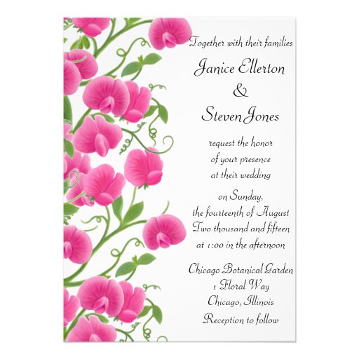 Pink Sweet Pea Flowers Wedding Invitation