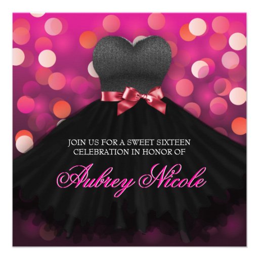Pink Sweet Sixteen Black Dress Birthday Invitation