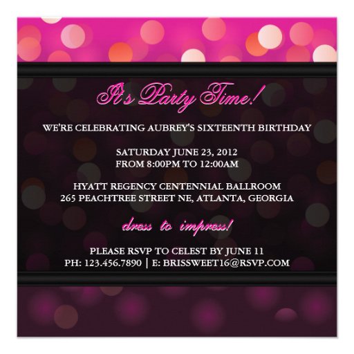 Pink Sweet Sixteen Black Dress Birthday Invitation