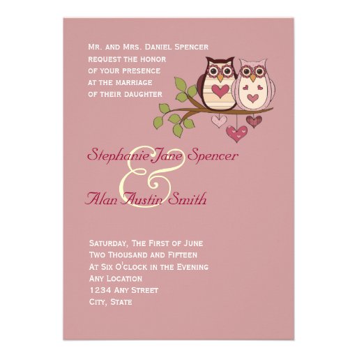 Pink Sweethoots Wedding Invitation