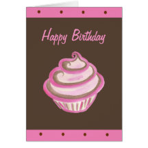 Pink Swirl Cupcake Happy Birthday Card.