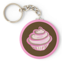 Pink Swirl Cupcake Keychain