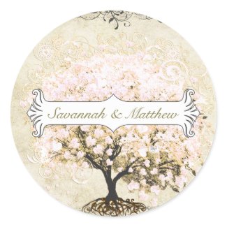 Pink Swirl Heart Leaf Tree Wedding Seal