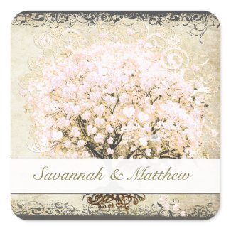 Pink Swirl Heart Leaf Tree Wedding Seal Stickers