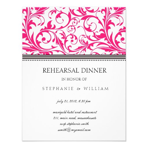 Pink Swirl Rehearsal Dinner Card Announcements