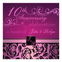 Pink Swirl & Rose Wedding Anniversary Invite invitations