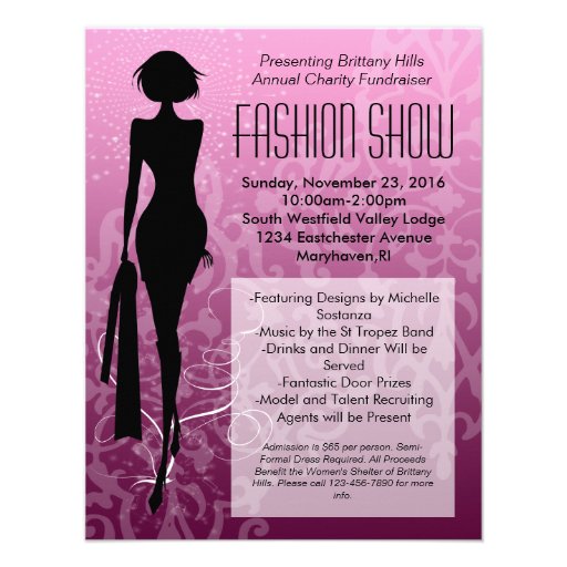 Pink Swirl Silhouette Fashion Show Invitations