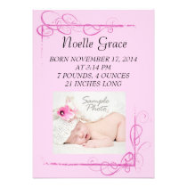 Pink Swirls, Baby Girl Announcement invitations