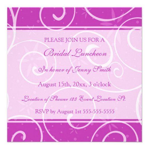 Pink Swirls Bridal Luncheon Invitation Cards