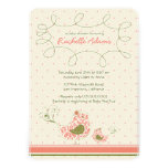 Pink Swirly Mom & Baby Bird Baby Shower Invitation