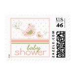 Pink Swirly Mom & Baby Bird Baby Shower Stamps