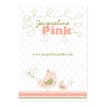 Pink Swirly Whimsical Birds Custom Business Card