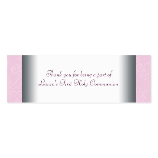 Pink Swril Heart Pink Cross Bomboniere Tags Business Card (back side)