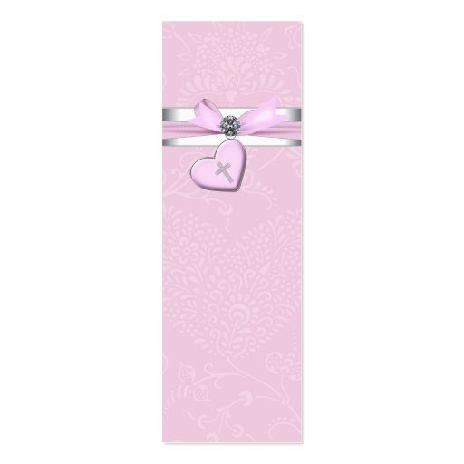 Pink Swril Heart Pink Cross Bomboniere Tags Business Card (front side)