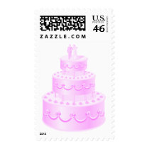 Pink Sylish Wedding Cake with Bride and Groom postage