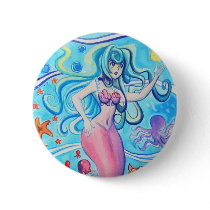 Pink Tailfin Mermaid Button