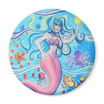 Pink Tailfin Mermaid Button Magnet