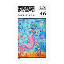 Pink Tailfin Mermaid Postage Stamp