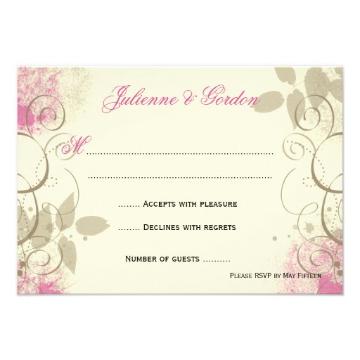 Pink Tan Grunge Swirls Leaves Response Cards Announcement