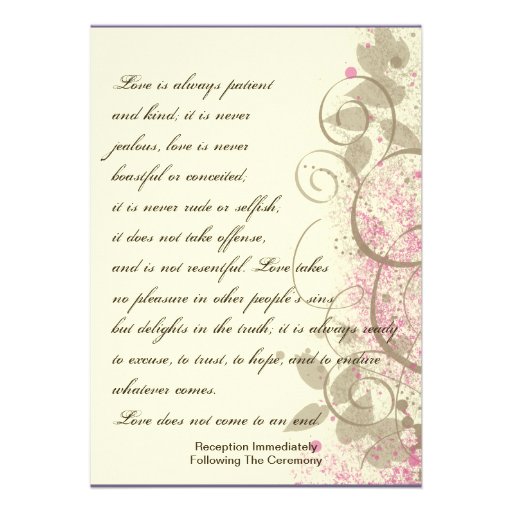Pink Tan Grunge Swirls Leaves Wedding Invitation