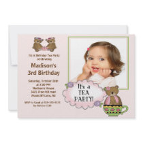 Pink Tea Party Photo Birthday Party Invitation