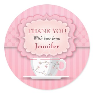 Pink Tea Party Thank You Large Sticker zazzle_sticker