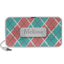 Pink & Teal Argyle Personalized Doodle Speaker speakers
