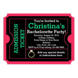 Pink/Teal Bachelorette Party Ticket Invitation 5