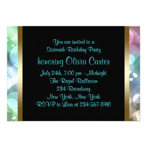 Pink Teal Blue Bubbles Sweet Sixteen Birthday Part Personalized Invites