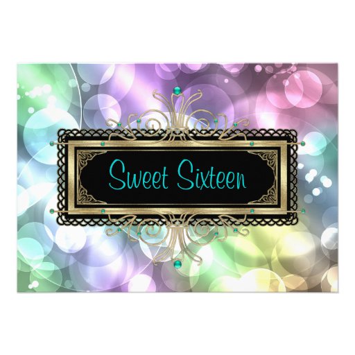 Pink Teal Blue Bubbles Sweet Sixteen Birthday Part Personalized Invites