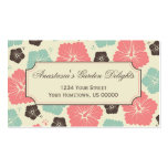 Pink, Teal, Brown, Ivory Hibiscus Tropical Flowers Business Card Template