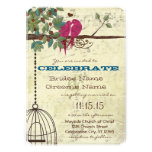 Pink Teal Love Birds Sitting In A Tree Wedding Personalized Invites