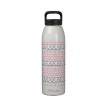 Pink Teal Pastel Andes Abstract Aztec Pattern Water Bottle