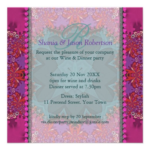 Pink Teal Pretty Ladies  Dinner Party Invitation