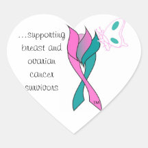 Pink Teal Ribbon with Butterfly Heart Sticker