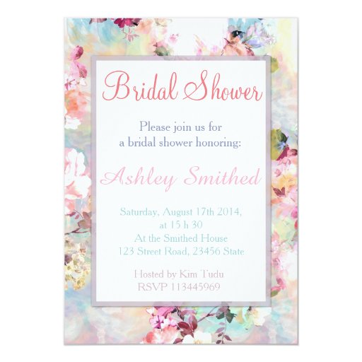 Pink Teal Watercolor Chic Floral Bridal Shower Personalized Invite