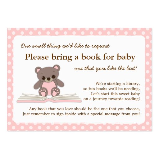 Pink Teddy Baby Shower Book Insert Request Card Business Cards (front side)