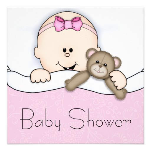 Pink Teddy Bear Baby Girl Shower Custom Invitation