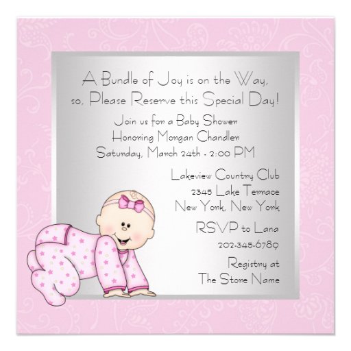 Pink Teddy Bear Baby Girl Shower Custom Invitation