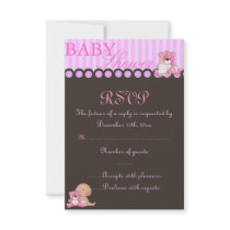 Pink Teddy Bear Baby Shower RSVP Card Custom Invitation
