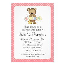 Pink Teddy Bear Blocks Baby Shower Invitations