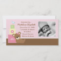 Pink Teddy Bear Photo Birth Announcement photocard