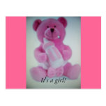 Pink teddy bear with bottle postcards