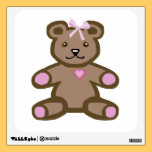 Pink teddy bear with love heart wall decals