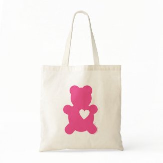 Pink Teddy Bear with White Heart Tote Bag bag