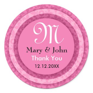 Pink Thank You Monogram Initial Bride and Groom sticker