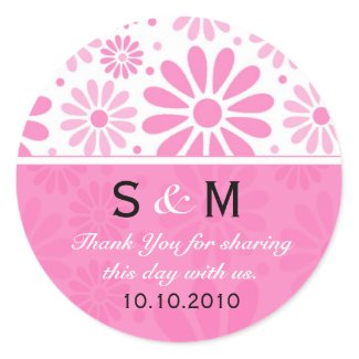 Pink Thank You Monogram Wedding Favor Labels sticker